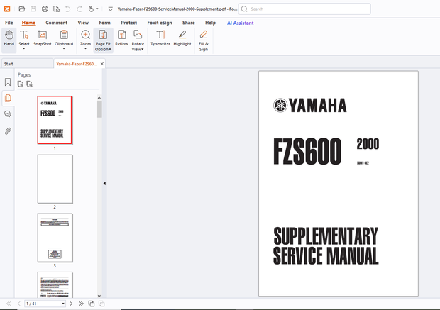Yamaha FZS600(2000) Service Manual 50M1-AE2 - PDF DOWNLOAD