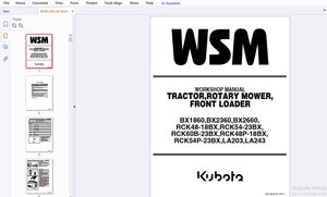 Kubota BX1860, BX2360, BX2660, RCK48-18BX, RCK54-23BX, RCK60-23BX RCK48P-18BX Workshop Manual – PDF