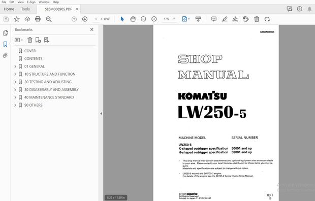 KOMATSU LW250-5 SERVICE REPAIR WORKSHOP MANUAL SEBM008905 - PDF DOWNLOAD