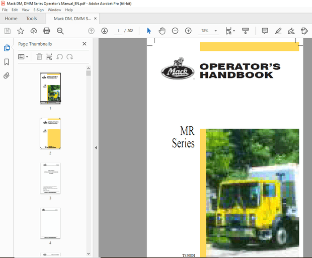 Mack Truck MR Series Operator&#x27;s Manual TS50801 - PDF DOWNLOAD