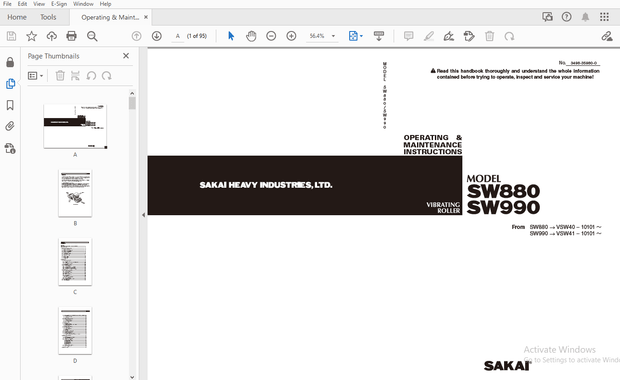 Sakai Vibrating Roller SW880 SW990 Operation &amp; Maintenance Manual PDF