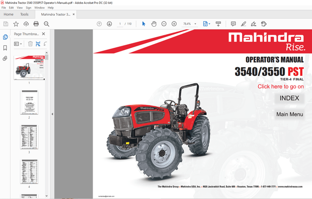 Mahindra 3540P 3550P PST Tier-4 Operator’s Manual – PDF DOWNLOAD