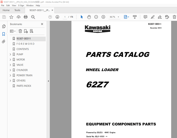 Kawasaki KCM 62Z7 Wheel Loader Parts Manual 93307-00511 - PDF DOWNLOAD