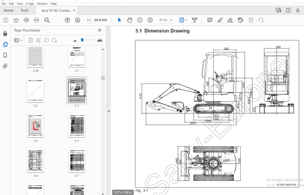 Sany SY16C Crawler Hydraulic Excavator Service Manual – PDF DOWNLOAD