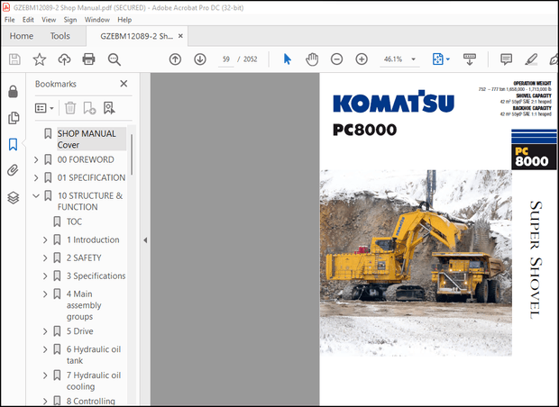 Komatsu Hydraulic Mining Shovel PC8000E-6 Shop Manual(12089-xE-GB-2) – PDF DOWNLOAD