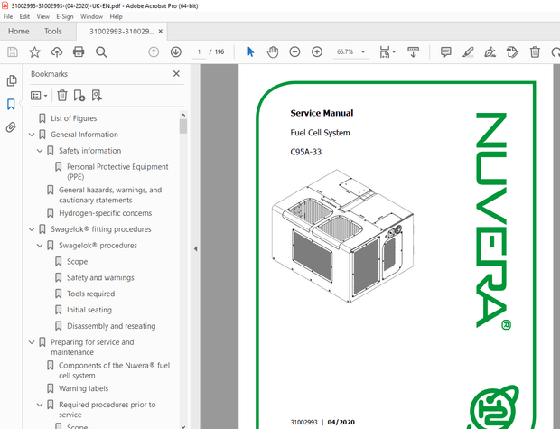 Nuvera® Fuel Cell System C95A-33 Service Manual – PDF DOWNLOAD