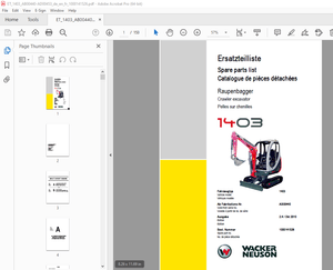 Wacker Neuson 1403 Crawler Excavator Parts Manual 1000141526 - PDF DOWNLOAD 