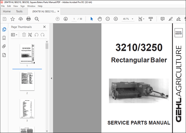 Gehl 3210 3250 Rectangular Baler Service Parts Manual(904781) – PDF DOWNLOAD