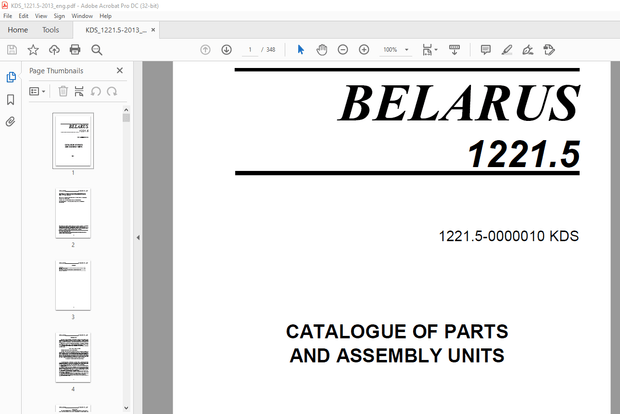Belarus 1221.5 Tractor Parts Catalogue &amp; Assembly Manual 1221.5-0000010 KDS – PDF DOWNLOAD