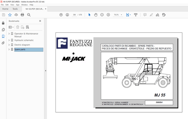 Fantuzzi Reggiane MI-Jack MJ 55 Operator &amp; Parts manual + Electrical &amp; Hydraulic Diagrams Manual  – 