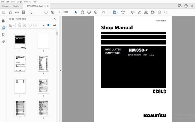 KOMATSU HM350-2 ARTICULATED DUMP TRUCK  SERVICE REPAIR WORKSHOP MANUAL SEN00238-20 - PDF DOWNLOAD
