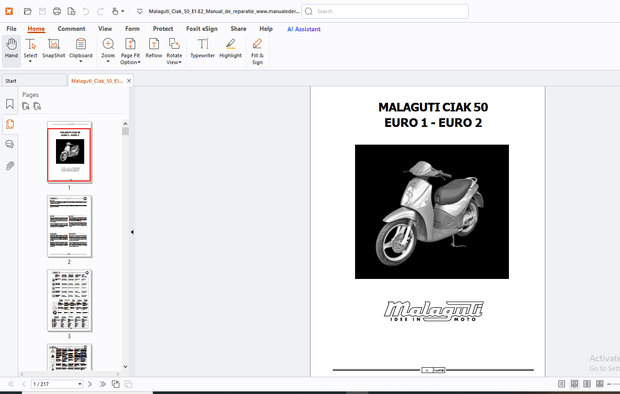 Malaguti Ciak 50 Euro 1- Euro 2 Service Manual - PDF DOWNLOAD 
