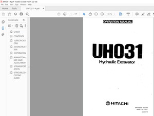 Hitachi Hydraulic Excavator UH031 Operation Manual(EM725-1-4) – PDF DOWNLOAD