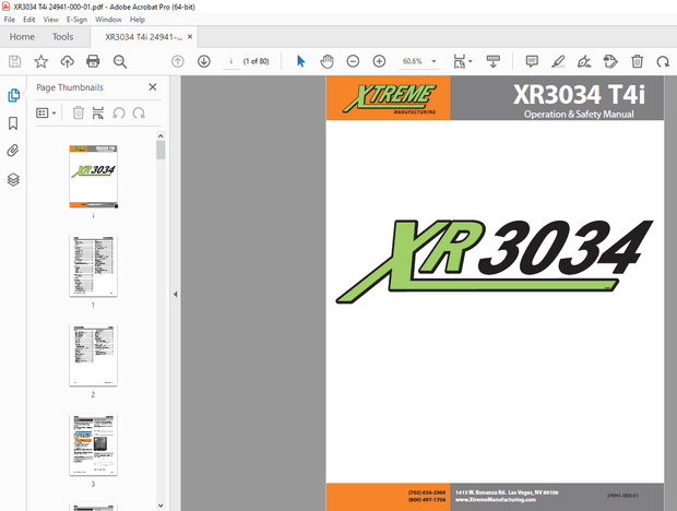 XTREME Telehandler XR3034 T4i Operation &amp; Safety Manual PDF