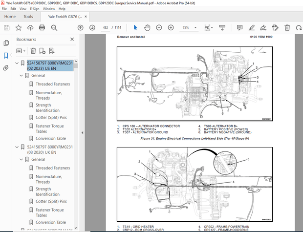 Yale Forklift G876 (GDP80DC, GDP90DC, GDP100DC, GDP100DCS, GDP120DC Europe) Service Manual - PDF