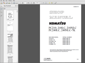Komatsu PC210-7K, PC210LC, PC210NLC-7K, PC230NHD-7K  PC240NLC-7K Hydraulic Excavator Shop Manual PDF