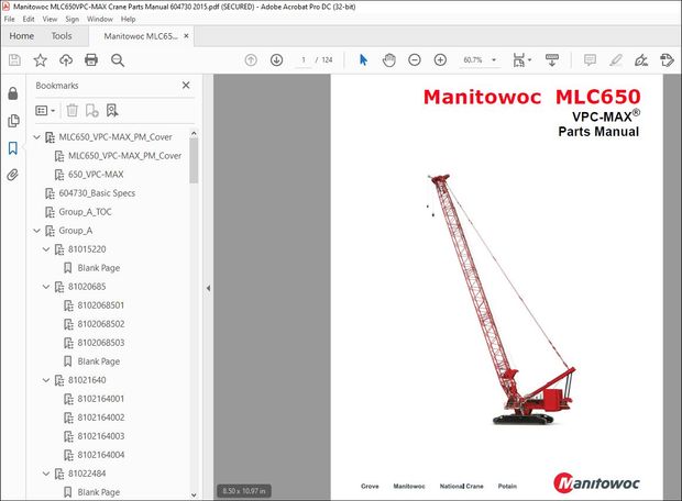 Manitowoc Crane MLC650 VPC-MAX Parts Manual – PDF DOWNLOAD