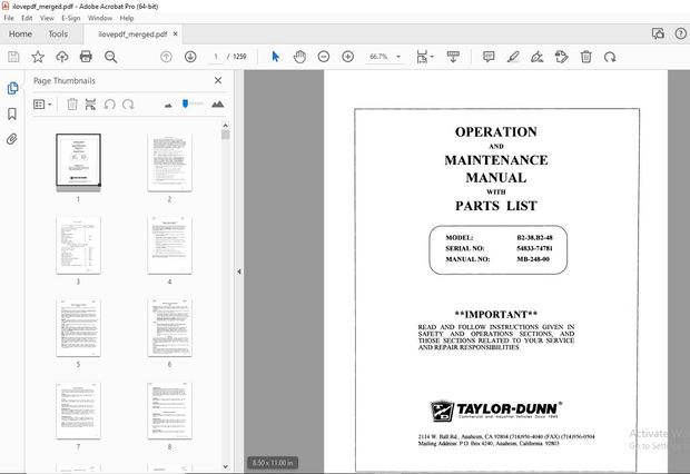 Taylor-Dunn B2-38,B2-48 Operation &amp; Maintenance Instructions S.NO 54833-74781 - PDF DOWNLOAD