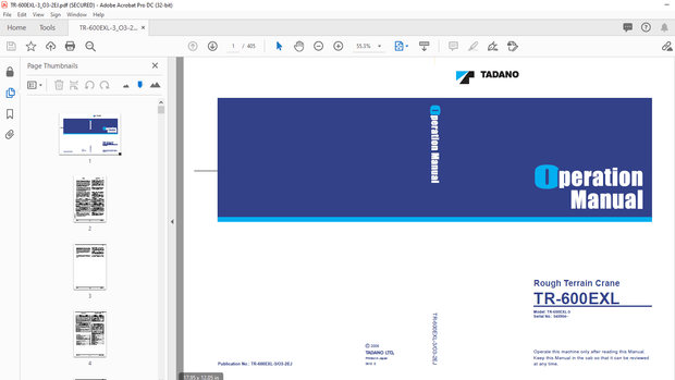 Tadano Crane TR-600EXL Rough Terrain Crane Operation Manual – PDF DOWNLOAD