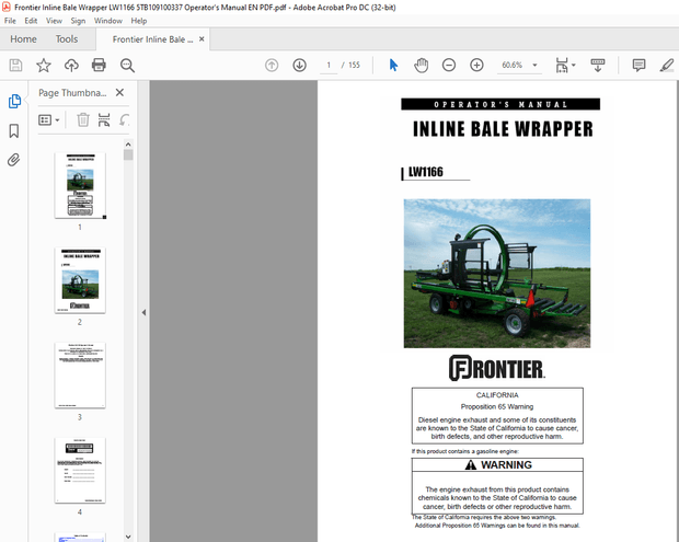 Frontier Inline Bale Wrapper LW1166 Operator’s Manual(5TB109100337) – PDF DOWNLOAD