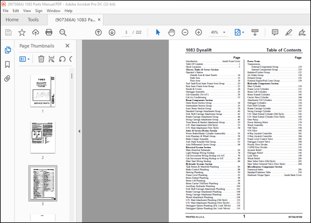 GEHL 1083 Dynalift Telescopic Forklift SERVICE PARTS Manual(907366) – PDF DOWNLOAD