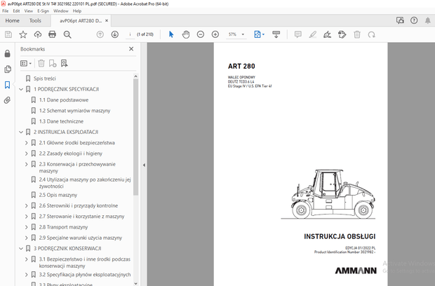 AMMANN ART 280 WALEC OPONOWY INSTRUKCJA OBSŁUGI (3021982) PDF