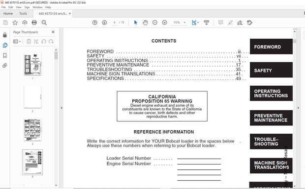 Bobcat 440B Loader Operation &amp; Maintenance Manual 6570155 – PDF DOWNLOAD