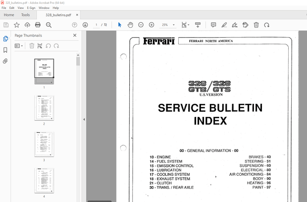 Ferrari 328 GTB 328 GTS Service Bulletin Manual - PDF DOWNLOAD