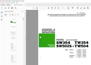 Sakai Vibrating Roller SW354 TW354 SW502S-1 TW504 OPERATING &amp; MAINTENANCE Manual   – PDF DOWNLOAD