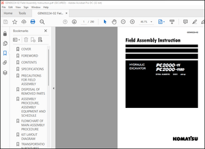 Komatsu PC2000-11 PC2000-11EO Hydraulic Excavator Field Assembly Instruction Manual GEN00224-02 PDF