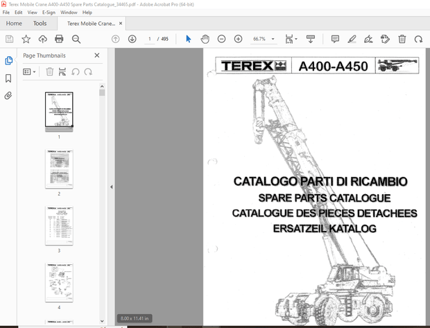 Terex Mobile Crane A400-A450 Parts Manual 34465 – PDF DOWNLOAD