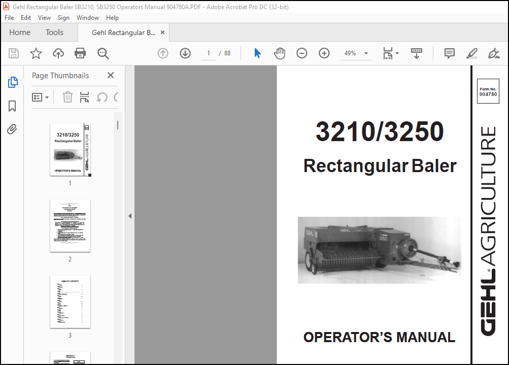 Baler Checklist.pdf Gehl SB3210, SB3250 Rectangular Baler Operator’s Manual 904780A – PDF ...