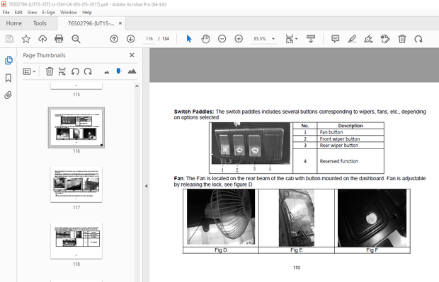 UTILEV UT15PFE UT35PFE 1.5T-3.5T Electrical Four Wheel Forklift Truck Operation Manual PDF
