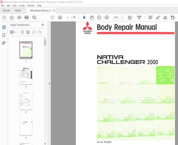 Mitsubishi Nativa Challenger 2000 Body Repair Manual PBJE9901 – PDF DOWNLOAD