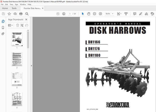Frontier Disk Harrows DH1166 DH1176 DH1180 Operator’s Manual(5TL15191) – PDF DOWNLOAD