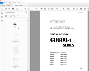 Komatsu GD600-1 Motor Grader Shop Manual SEBM023BA02 - PDF DOWNLOAD 