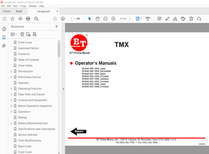 BT Prime-Mover TMX Electric Tow Tractor Operator&#x27;s Manual - PDF DOWNLOAD 