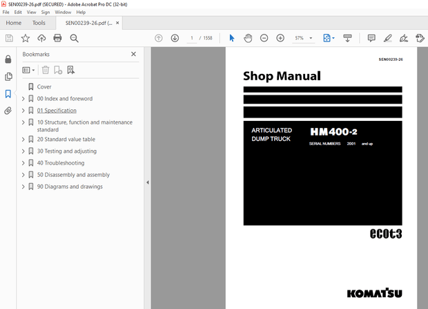 Komatsu Articulated Dump Truck HM400-2 Shop Manual SEN00239-26 - PDF DOWNLOAD
