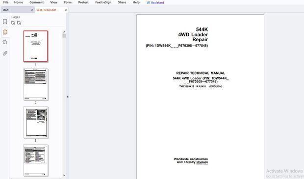 John Deere 544K 4WD Loader Repair Technical Manual TM13369X19 - PDF DOWNLOAD