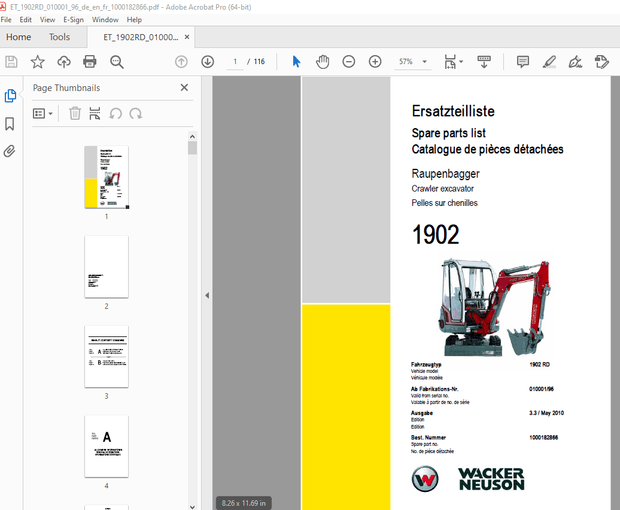 Wacker Neuson 1902 Crawler Excavator Parts Manual 1000182866 - PDF DOWNLOAD 
