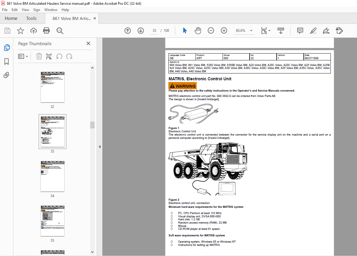 Volvo 861 BM Articulated Haulers Service Manual - PDF DOWNLOAD