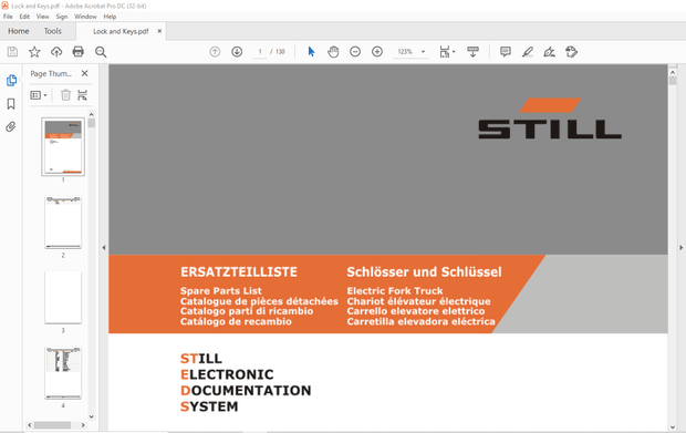 STILL STED Forklift Electric Lock and Keys Fork Truck Spare Parts List Manual – PDF DOWNLOAD