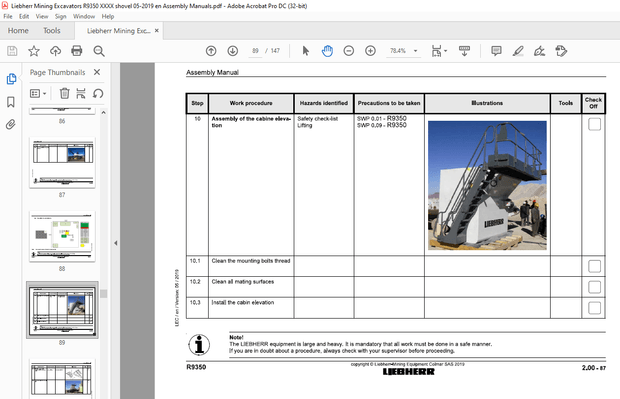 Liebherr R9350 Hydraulic Excavator Shovel attachment Assembly Manual – PDF DOWNLOAD