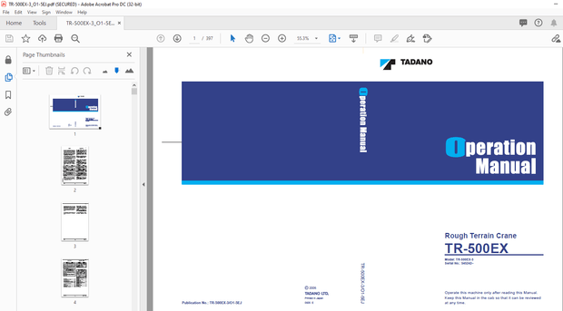 Tadano Crane Rough Terrain Crane TR-500EX Operation Manual - PDF DOWNLOAD