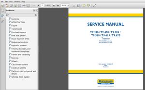 New Holland Tractor T9.390 T9.450 T9.505 T9.560 T9.615 T9.670 Service Manual