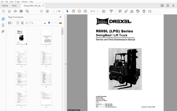 Drexel SwingMast Lift Truck R60SL (LPG) Series Service &amp; Parts Maintenance Manual_1411920 – PDF 