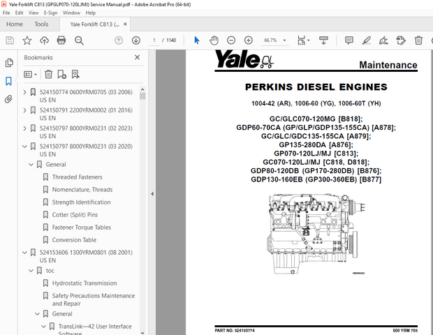 Yale Forklift C813 (GPGLP070-120LJMJ) Service Manual – PDF DOWNLOAD