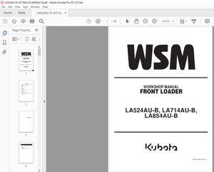 Kubota Front Loader LA524AU-B LA714AU-B LA854AU-B Workshop Manual  – PDF DOWNLOAD