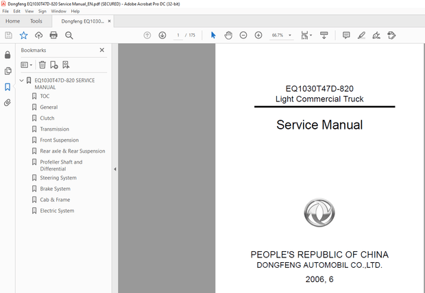 Dongfeng EQ1030T47D-820 Light Commercial Truck Service Manual - PDF DOWNLOAD
