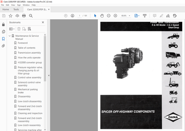 Clark R &amp; HR32000 3 &amp; 4 Powershift Transmission Maintenance &amp; Service Manual - PDF DOWNLOAD